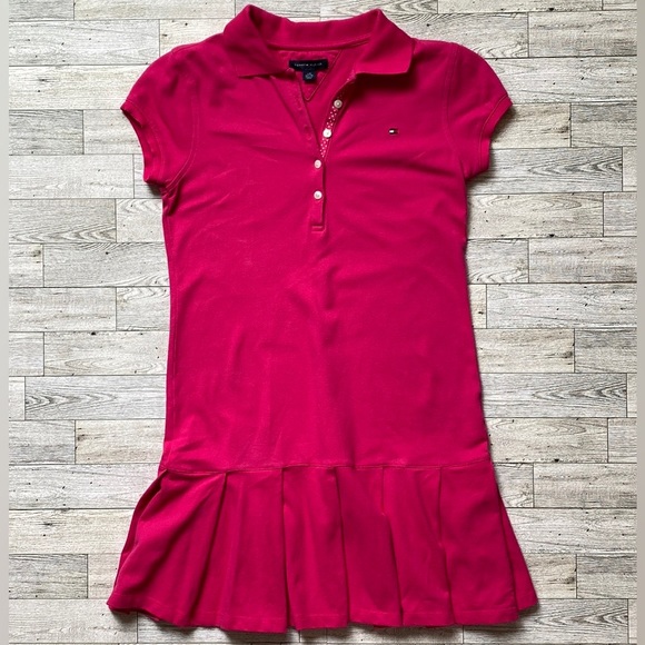 TOMMY HILFIGER Girls Pink Collared Drop-Waist Pleated Polo Dress Sz L (12-14) - Picture 5 of 6